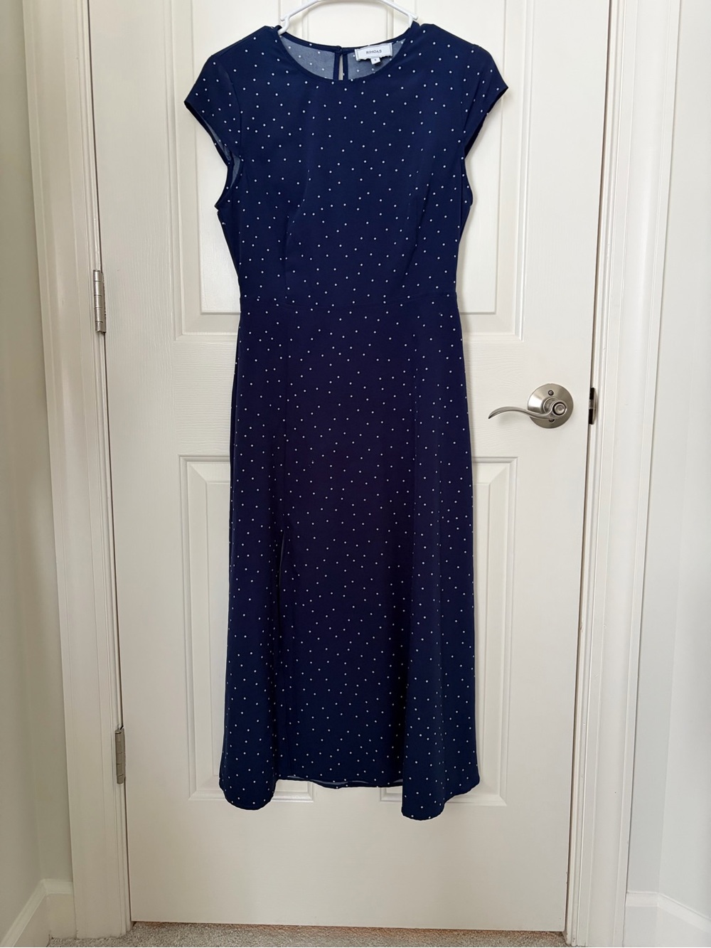 RIHOAS Navy Polka Dot Midi Dress